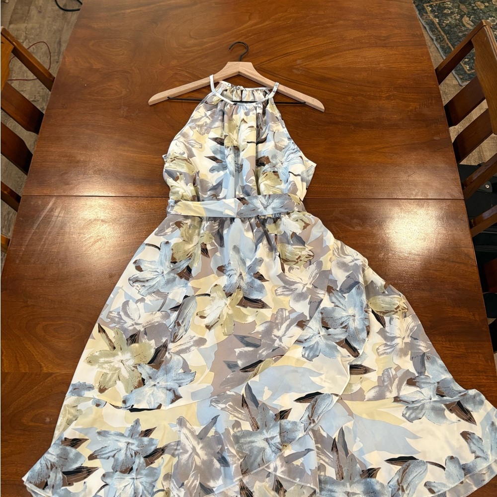 Luxedo Floral Halter Midi Dress with Ruffled Skirt